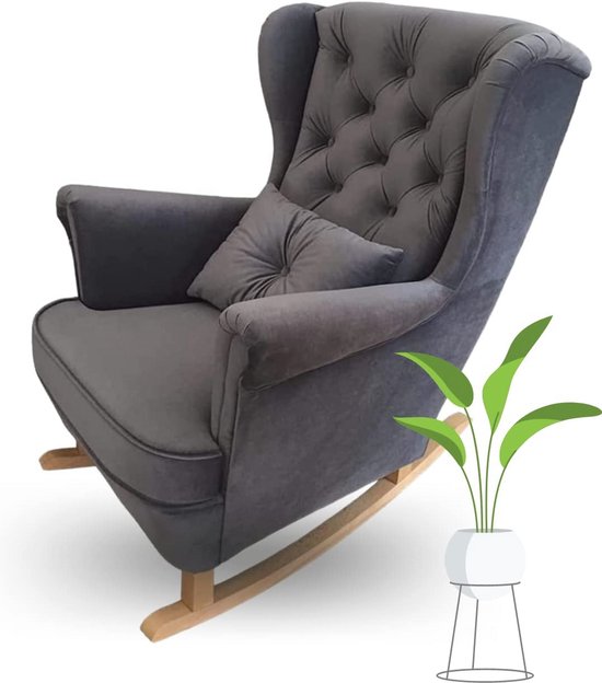 Schommelstoel, voor woonkamer, relaxstoel, schommelstoel voor borstvoeding met massief houten poten, voor woonkamer, balkon (B-wit lamswol