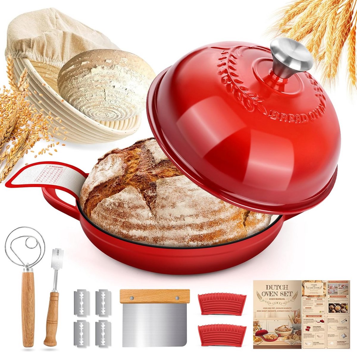 Gietijzeren Cocotte 26 cm met Deksel - Braadpan voor Brood Bakken en Stoofschotels