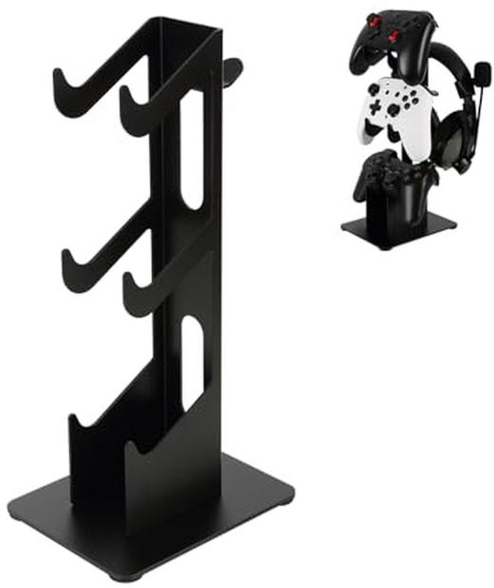 3-laags gameconsole en hoofdtelefoonhouder voor 3 gamepads en hoofdtelefoons - Zwart