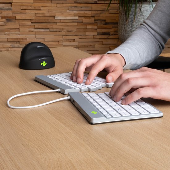 R-Go Split Break clavier ergonomique, compact design, avec logiciel de pause, ultra-mince, Bluetooth 5.0, Mode QWERTY (US), sans fil, blanc