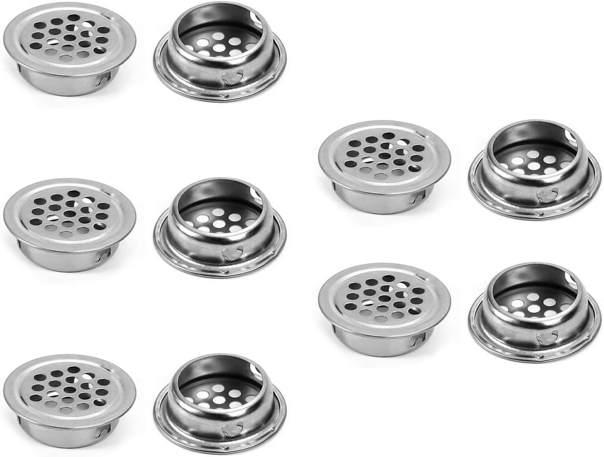 Ventilatierooster - Lucht Uitlaat - Ventilatie Binnen - Rond Mesh Design - 25mm 10 Stuks - Zilver