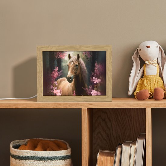 Nachtlampje 20x15 cm - Kinder lamp - Paard - Bloemen - Roze - Natuur - Bos - Tafellamp kinderkamer - Slaapkamer lamp - Bedlamp kinderen - Kinderlampje stopcontact - Wandlamp babykamer - Nachtlampjes van Merkloos — afbeelding 3