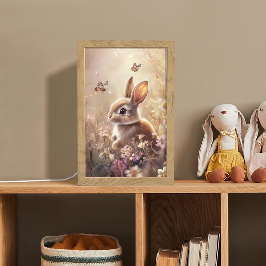 Nachtlampje 20x30 cm - Kinder lamp - Konijntje - Bruin - Bloemen - Vlinders - Tafellamp kinderkamer - Slaapkamer lamp - Bedlamp kinderen - Kinderlampje stopcontact - Wandlamp babykamer - Nachtlampjes van Merkloos — afbeelding 3