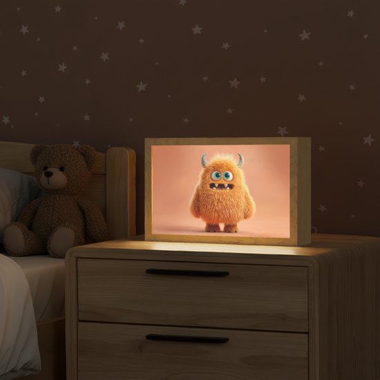 Nachtlampje 30x20 cm - Kinder lampje - Monster - Knuffel - Oranje - Tafellamp kinderkamer - Slaapkamer lamp - Bedlamp kinderen - Kinderlampje stopcontact - Wandlamp babykamer - Nachtlampjes van Merkloos — afbeelding 2