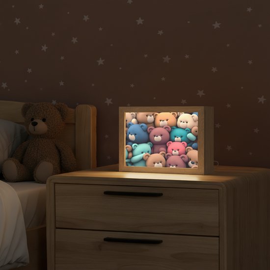 Nachtlampje 20x15 cm - Kinder lampje - Knuffelbeer - Knuffel - Roze - Blauw - Bruin - Kind - Tafellamp kinderkamer - Slaapkamer lamp - Bedlamp kinderen - Kinderlampje stopcontact - Wandlamp babykamer - Nachtlampjes van Merkloos — afbeelding 2
