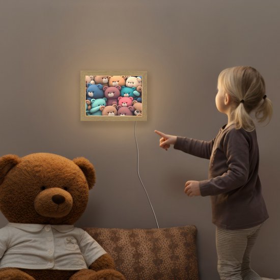 Nachtlampje 20x15 cm - Kinder lampje - Knuffelbeer - Knuffel - Roze - Blauw - Bruin - Kind - Tafellamp kinderkamer - Slaapkamer lamp - Bedlamp kinderen - Kinderlampje stopcontact - Wandlamp babykamer - Nachtlampjes van Merkloos — afbeelding 5