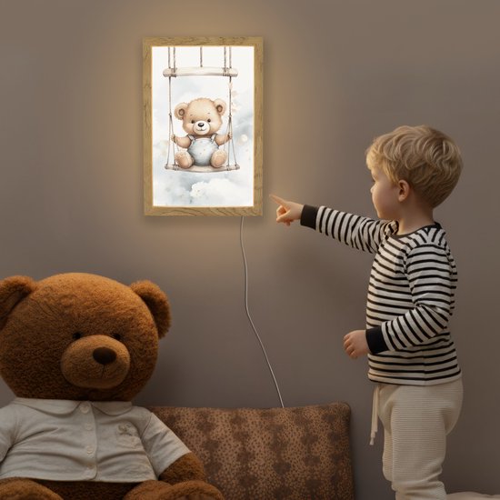 Nachtlampje 20x30 cm - Kinder lamp - Beer - Baby - Dier - Kinderen - Tafellamp kinderkamer - Slaapkamer lamp - Bedlamp kinderen - Kinderlampje stopcontact - Wandlamp babykamer - Nachtlampjes van Merkloos — afbeelding 5