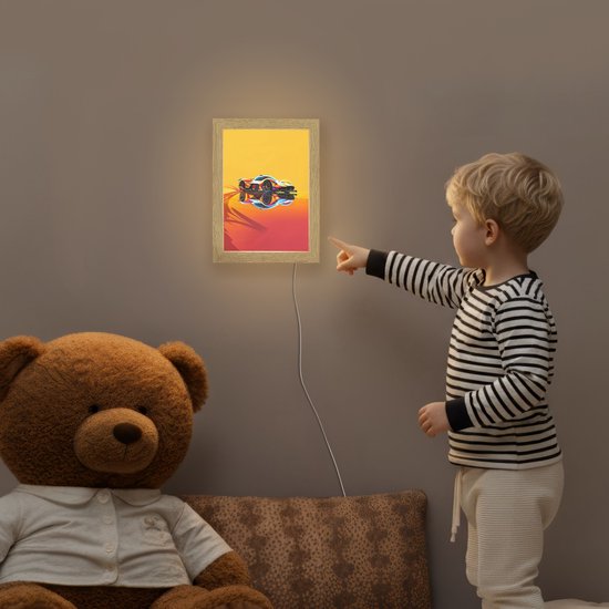 Nachtlampje 15x20 cm - Kinder lampje - Auto - Race - F1 - Jongens - Geel - Rood - Tafellamp kinderkamer - Slaapkamer lamp - Bedlamp kinderen - Kinderlampje stopcontact - Wandlamp babykamer - Nachtlampjes van Merkloos — afbeelding 5