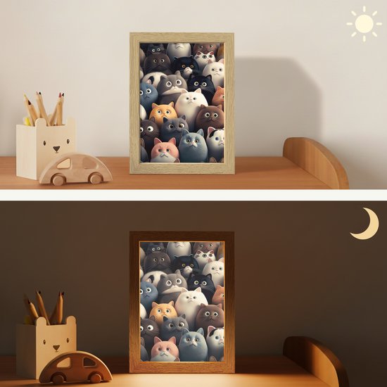 Nachtlampje 15x20 cm - Kinder lampje - Kat - Dieren - Poes - Patroon - Jongen - Meisje - Tafellamp kinderkamer - Slaapkamer lamp - Bedlamp kinderen - Kinderlampje stopcontact - Wandlamp babykamer - Nachtlampjes van OnlyWow — afbeelding 4