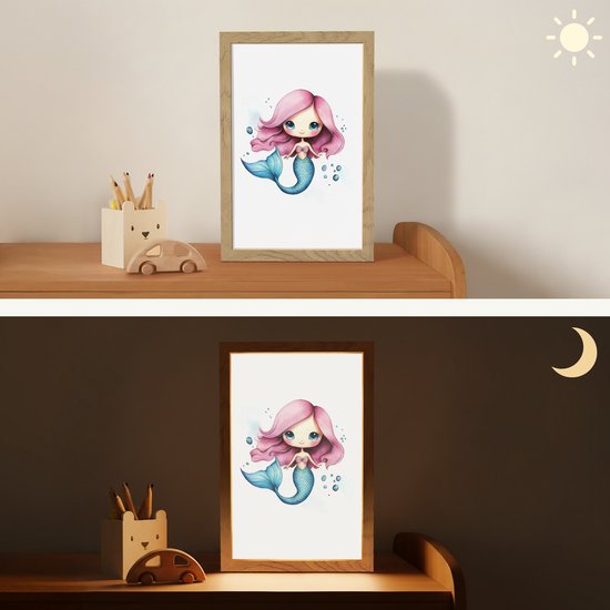 Nachtlampje 20x30 cm - Kinder lampje - Zeemeermin - Roze - Luchtbellen - Tafellamp kinderkamer - Slaapkamer lamp - Bedlamp kinderen - Kinderlampje stopcontact - Wandlamp babykamer - Nachtlampjes van Merkloos — afbeelding 4