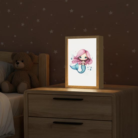 Nachtlampje 20x30 cm - Kinder lampje - Zeemeermin - Roze - Luchtbellen - Tafellamp kinderkamer - Slaapkamer lamp - Bedlamp kinderen - Kinderlampje stopcontact - Wandlamp babykamer - Nachtlampjes van Merkloos — afbeelding 2