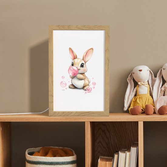 Nachtlampje 20x30 cm - Kinder lamp - Konijn - Roze - Bellen - Tafellamp kinderkamer - Slaapkamer lamp - Bedlamp kinderen - Kinderlampje stopcontact - Wandlamp babykamer - Nachtlampjes van Merkloos — afbeelding 3