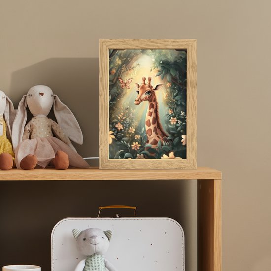 Nachtlampje 15x20 cm - Kinder lampje - Giraffe - Jungle - Bloemen - Tafellamp kinderkamer - Slaapkamer lamp - Bedlamp kinderen - Kinderlampje stopcontact - Wandlamp babykamer - Nachtlampjes van OnlyWow — afbeelding 3