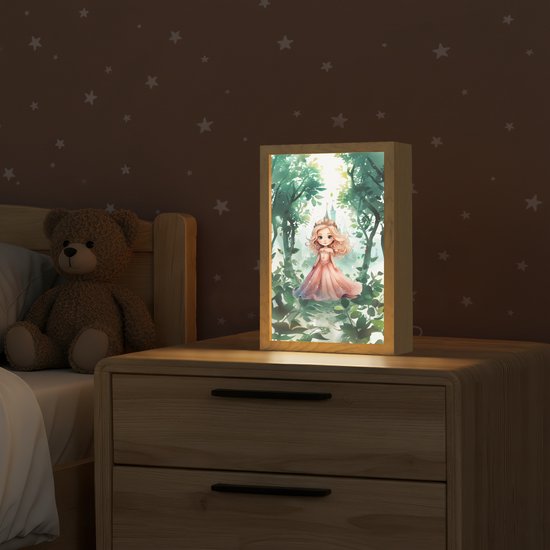 Nachtlampje 20x30 cm - Kinder lampje - Prinses - Kasteel - Bos - Meisje - Tafellamp kinderkamer - Slaapkamer lamp - Bedlamp kinderen - Kinderlampje stopcontact - Wandlamp babykamer - Nachtlampjes van OnlyWow — afbeelding 2