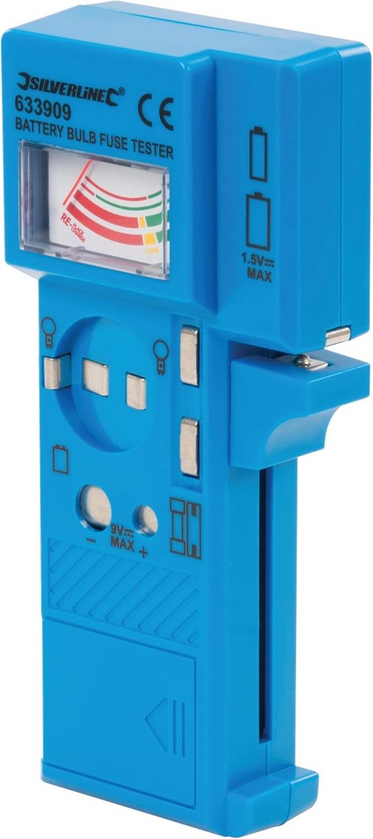 Batterij, lamp en zekering tester 1.5V - 9V