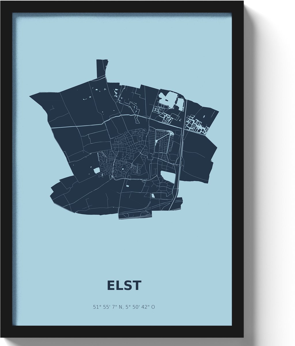 Poster Elst A2 - 42 x 59,4 cm - Blauw Inclusief lijst (Zwart MDF)