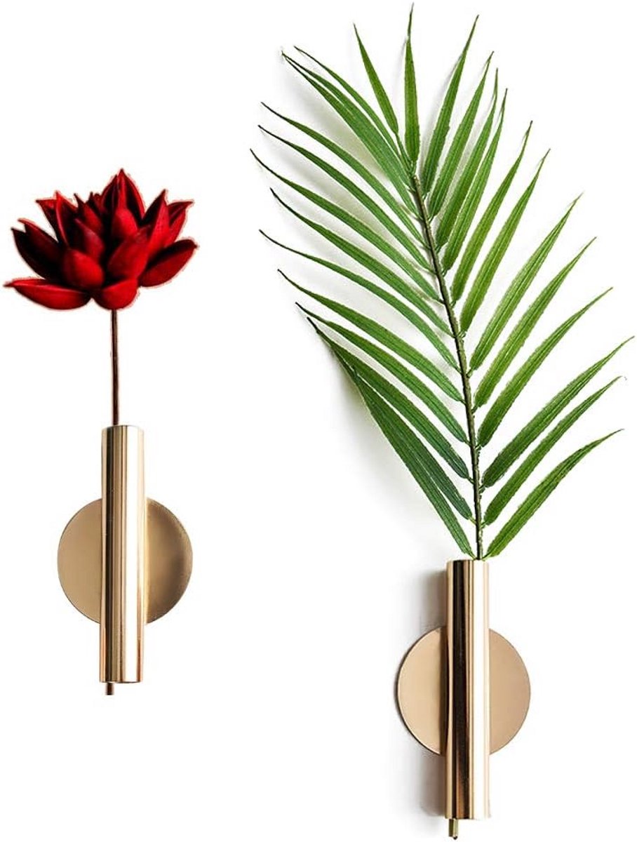 Set van 2 Wandvazen voor Gedroogde Bloemen - Hangende Decoratie voor Binnenplanten en Kantoor (Goud)