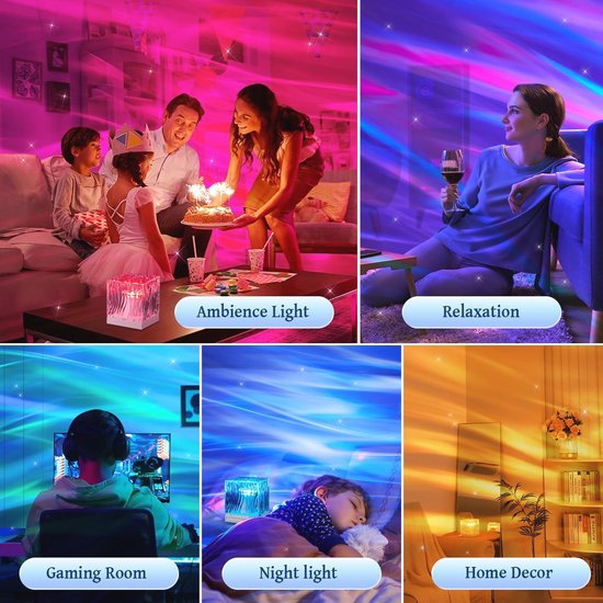 Nachtlampjes met Noorderlicht Projector en Dimbare Functies - 18 Kleuren Galaxy Licht met Afstandsbediening en Timer — afbeelding 4