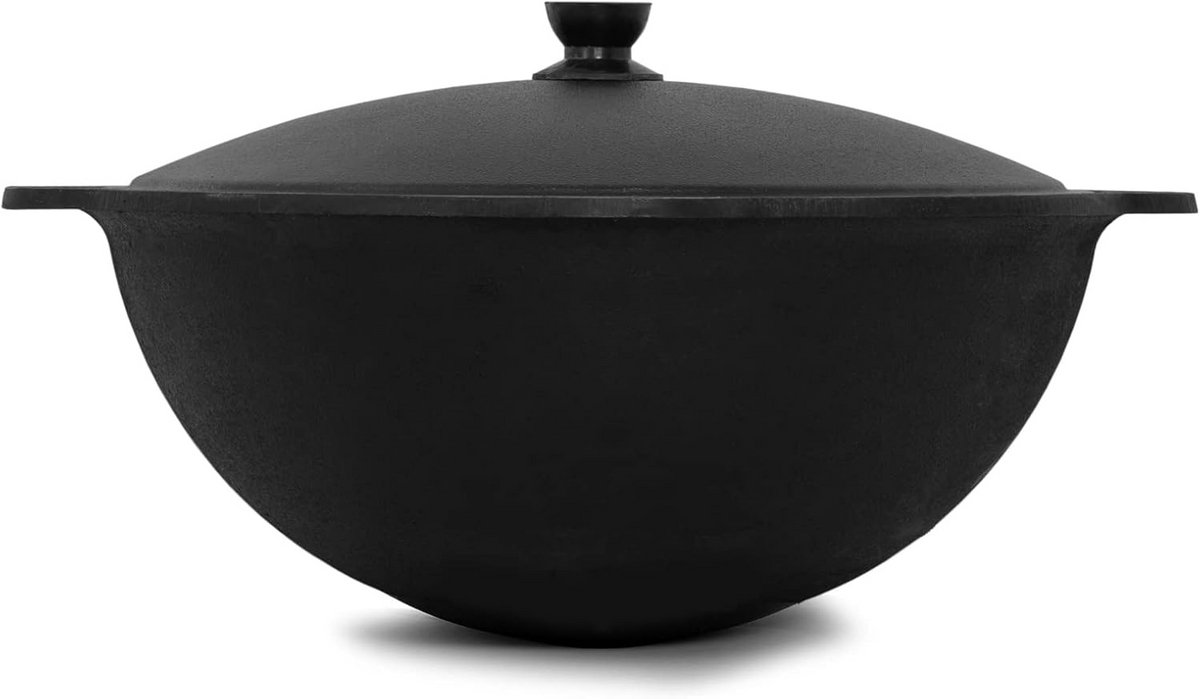 Gietijzeren Kazan met Aluminium Deksel - 16L Kookpan voor Traditionele Gerechten en Buitenkoken