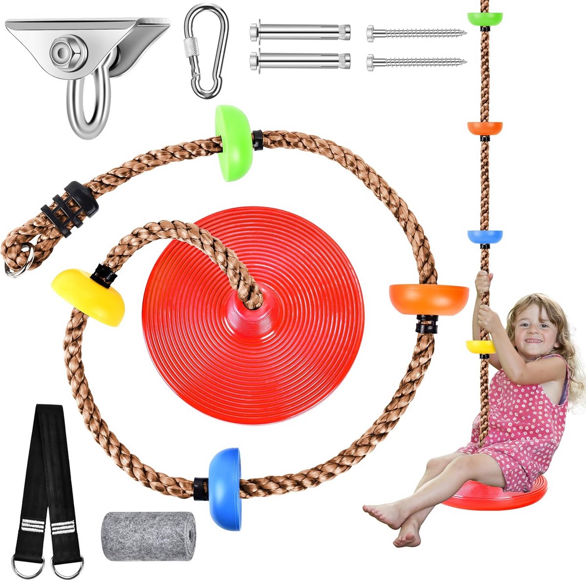 Zweefschommel voor Kinderen met Klimtouw - Buiten Zwemmetje voor Tuin en Balkon - Maximaal Draagvermogen 200 kg, Inclusief Platform en Haak