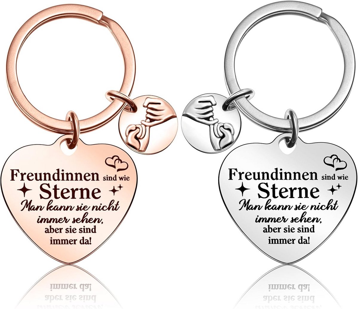 Sleutelhangers voor Vriendinnen - Hartvormige Hangers - Verjaardagscadeaus in Geschenkdozen - 2 Stuks Roestvrij Staal