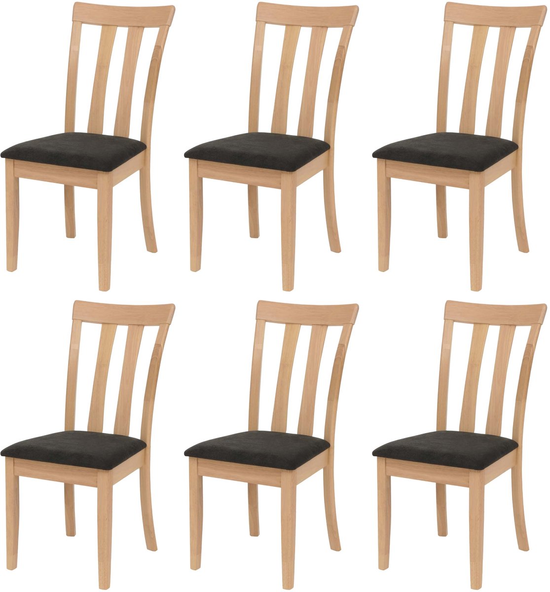 Set van 6 eetkamerstoelen MCW-G46, keukenstoel, stof/textiel, massief hout ~ natuurkleurig frame, zwart