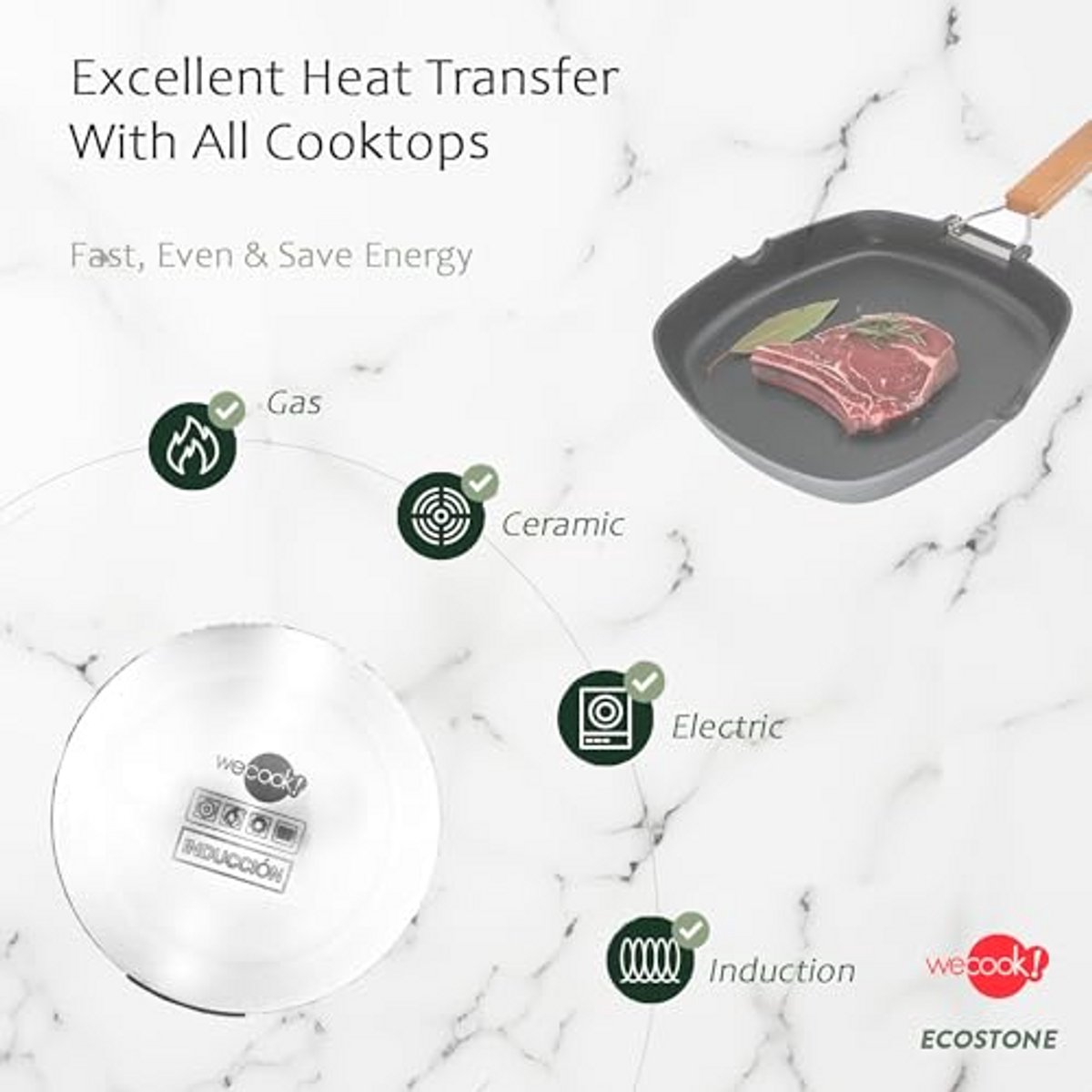 Inductie Grillpan 28 x 28 cm - Antiaanbak, Duurzaam en Ruimtebesparend