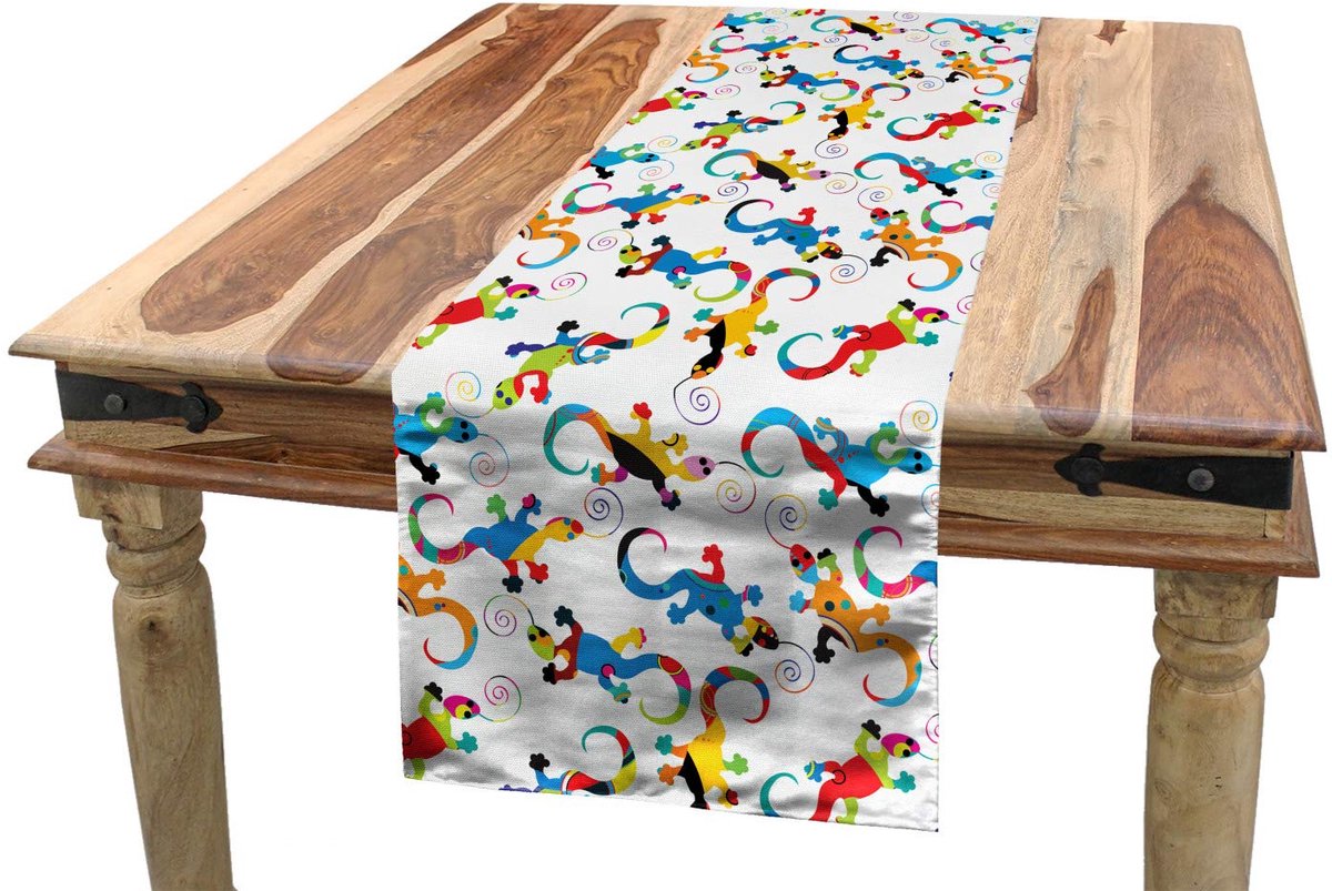ABAKUHAUS Gecko Tafelrunner – Cartoon-Spiraal 40x180 cm – Veelkleurig