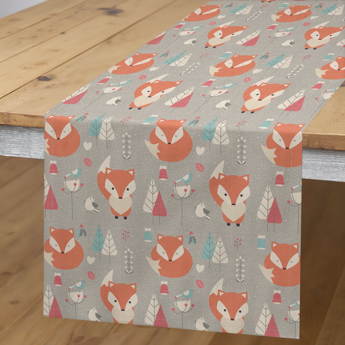 ABAKUHAUS Vos tafel-loper – 40x300 cm – Oranje/Grijs/Lichtblauw