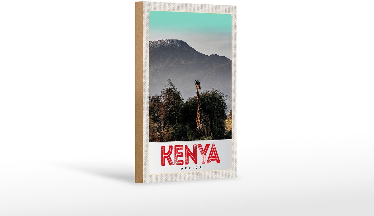 Femer Holzschild Reise 12x18 cm Kenia Ostafrika Giraffe Wildnis Natur Multi