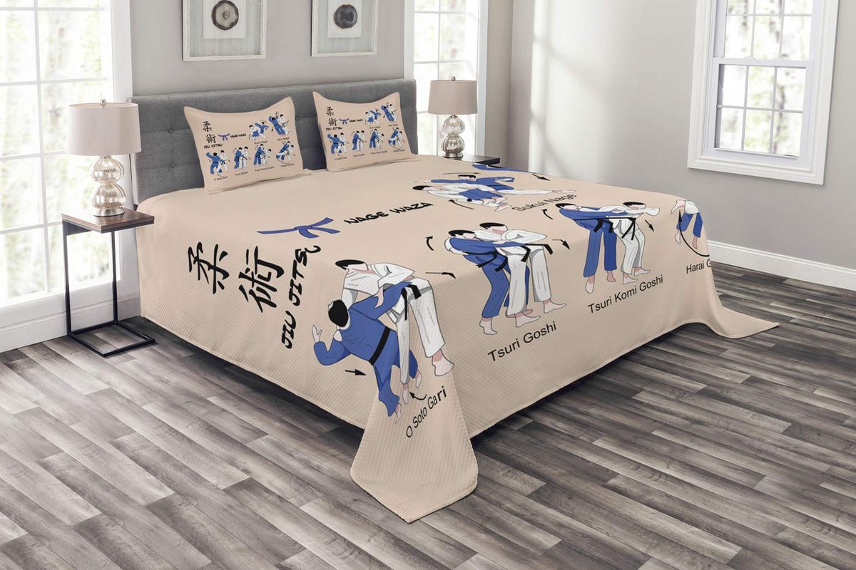 ABAKUHAUS Jiu Jitsu Bedspreien Set – 220x220 cm – Blush Blauw/Zwart