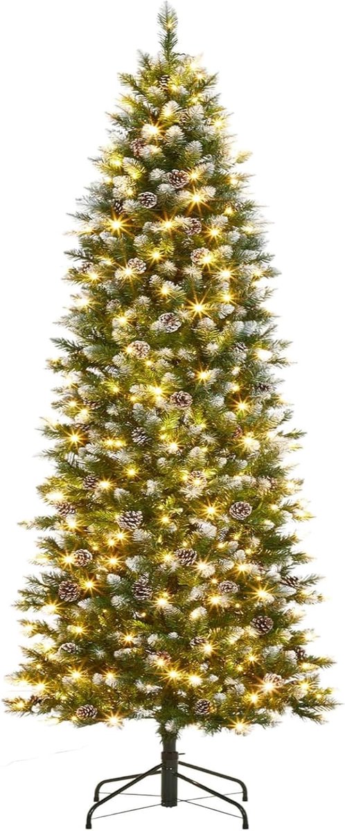 Kunstkerstboom - PVC - 230 cm - met 400 warmwitte LED verlichting - 860 Takken - Groen - inklapbare metalen standaard