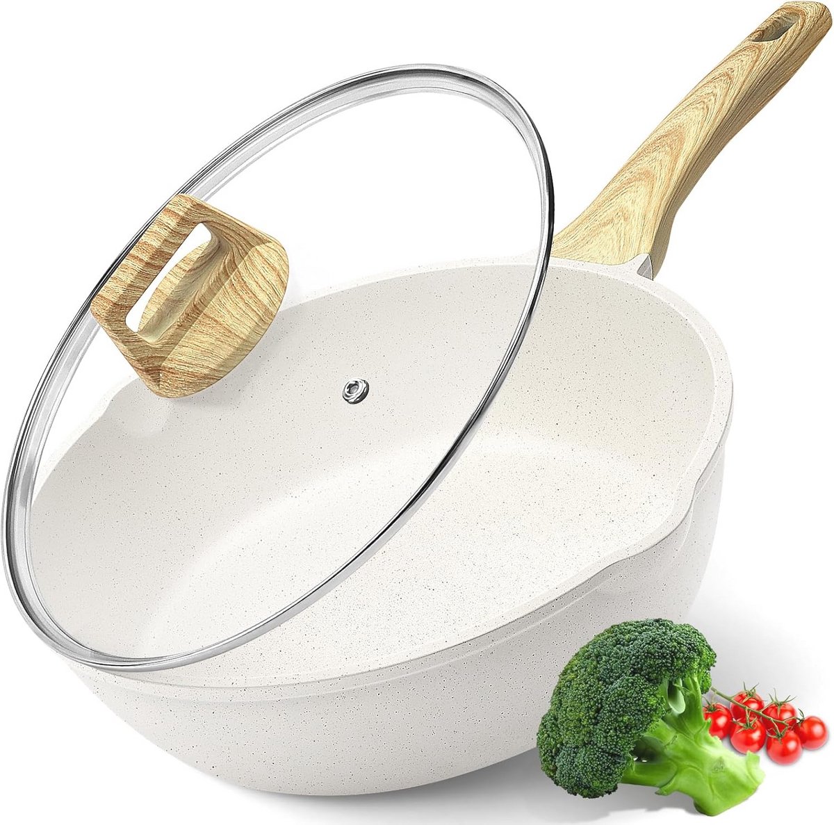 Diepe Keramische Koekenpan met Deksel 30 cm - Gezond Koken, Antikleef, Inductie Geschikt