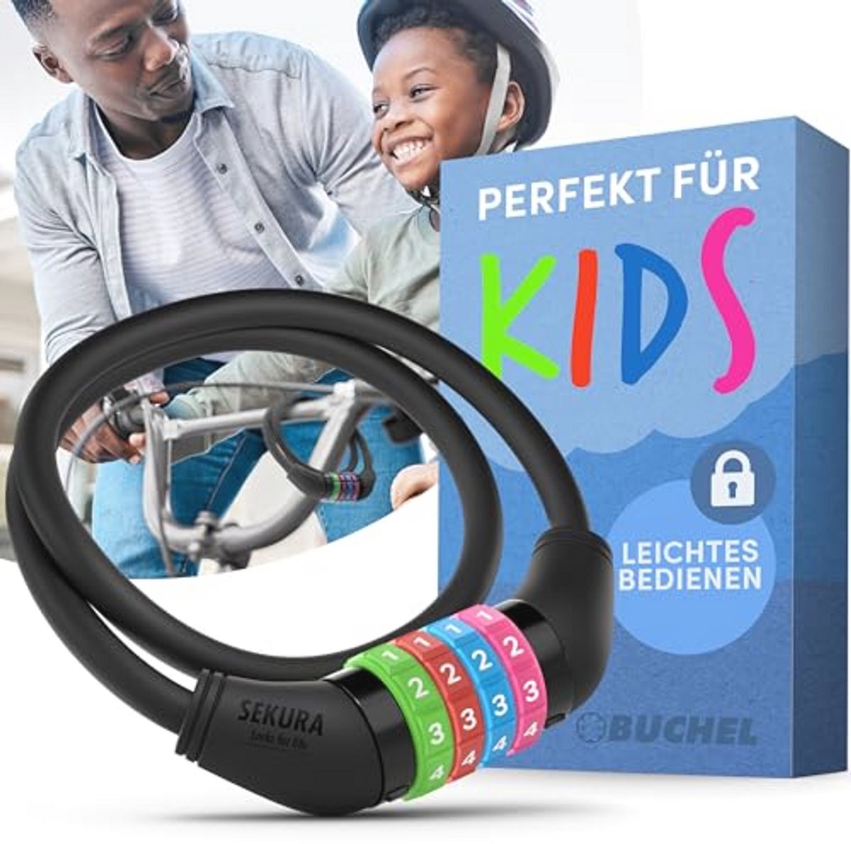 Kleurrijk Sleutelloos Kinderfietsslot | Combinatiefietsslot voor Kinderfietsen | Kinderfietsaccessoires