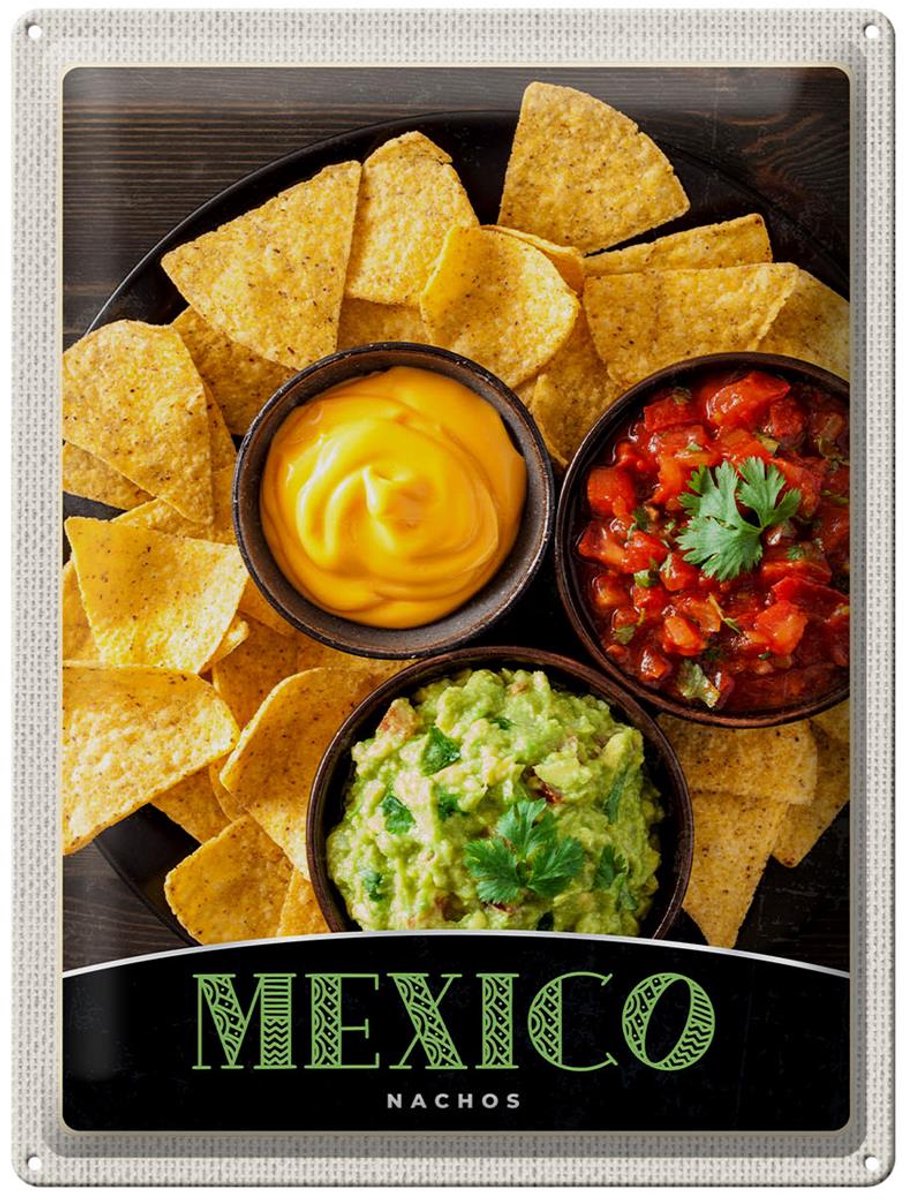 Blechschild Reise 30x40cm Mexiko Nachos Käse scharf Gerichte