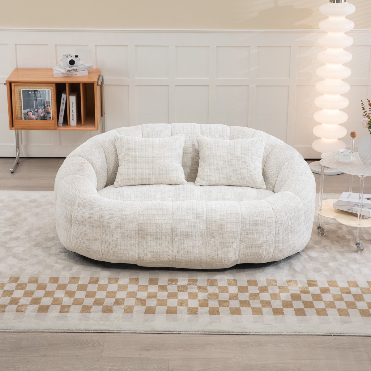 Sweiko Zitzak bank - 2-Persoons bank - Gevoerd schuim - Hoge rug zitzak stoel - Chenille - Beige