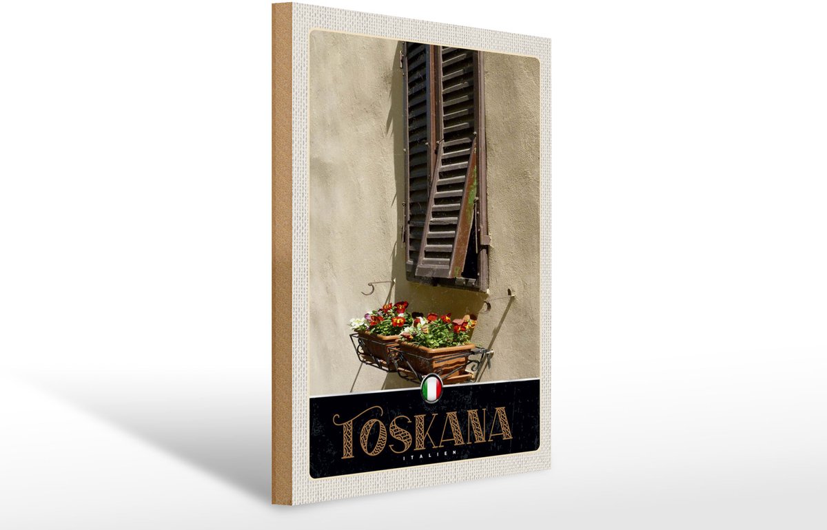 Femer Holzschild Reise 30x40cm Toskana Italien Gebäude Blumen