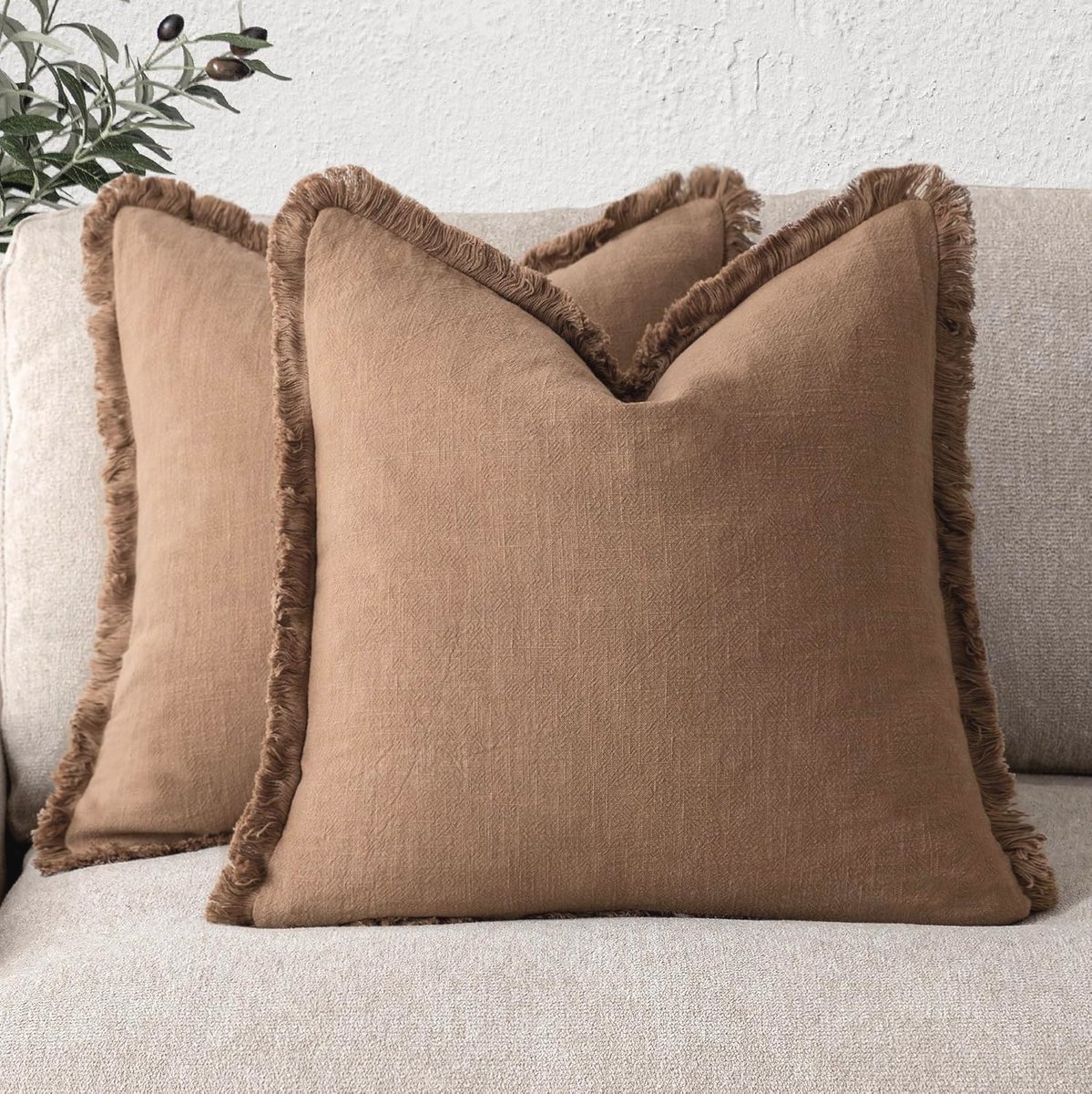 Decoratieve linnen kussenslopenset met franjes voor boho en gezellige woonkamer