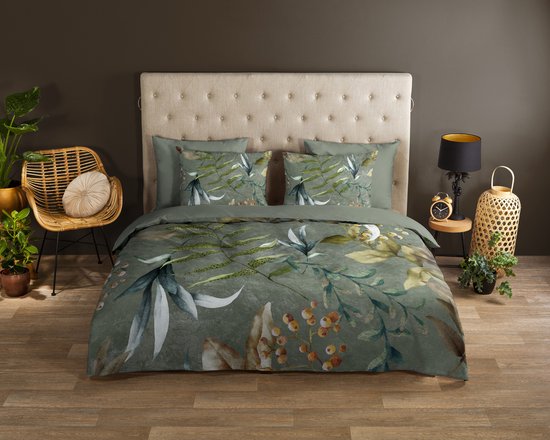 Good Morning dekbedovertrek bladeren - Lits jumeaux 240x200/220 cm - Olijfgroen - 100% Katoen renforce