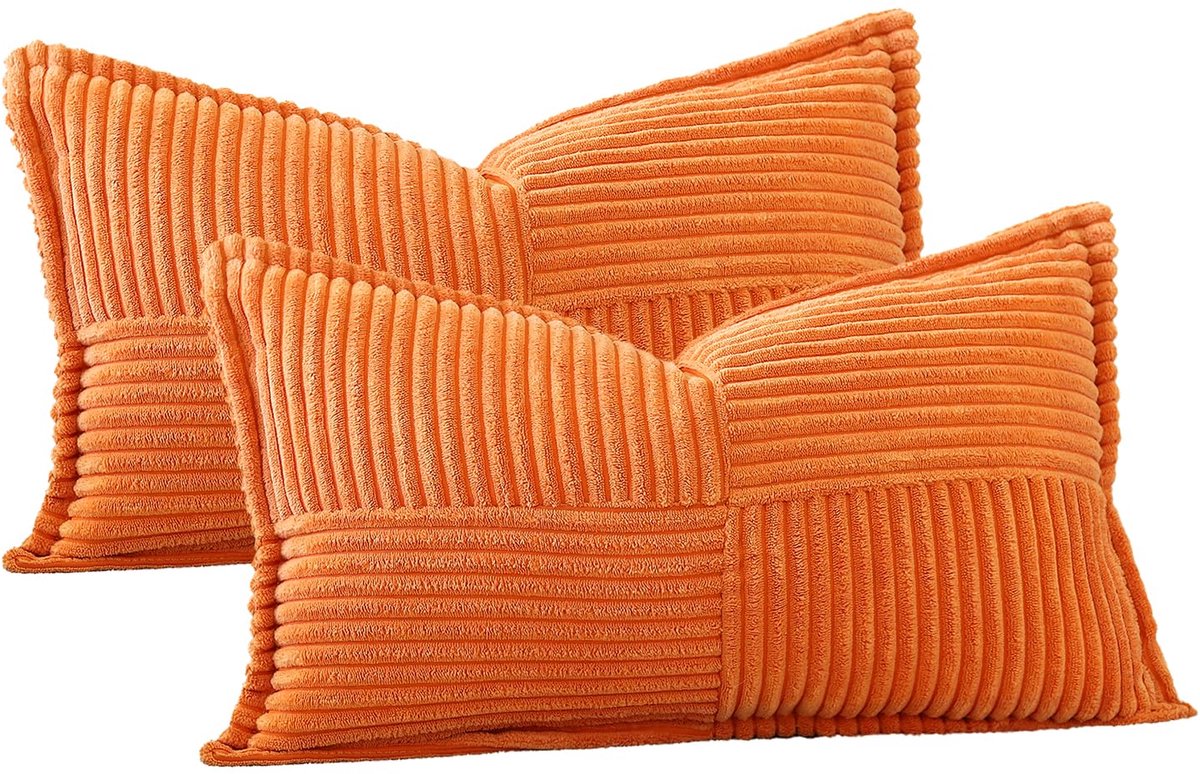 Unyqoos Set van twee moderne corduroy kussenslopen in warme oranje tint voor elke kamer