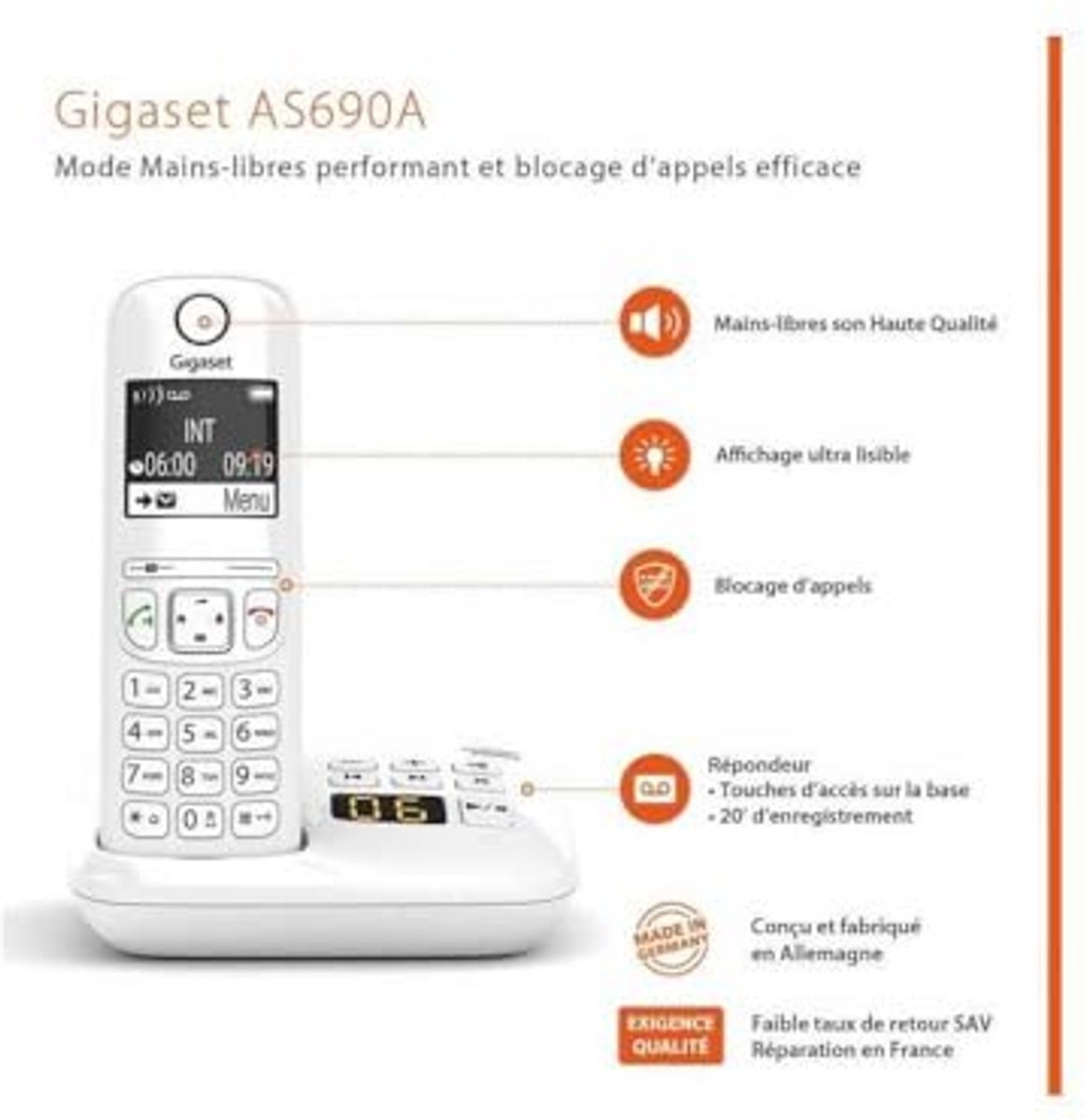 Draadloze DECT telefoon met antwoordapparaat en grote display