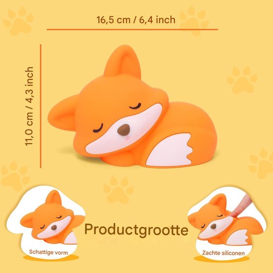 Vitdipy - LED Fox Nachtlampje - Bedlampje - Kinderkamer & Slaapkamer - Oplaadbaar - Touchbediening - Dimbaar Nachtlampjes - Voor Kinderen, Baby & Volwassenen van Merkloos — afbeelding 5