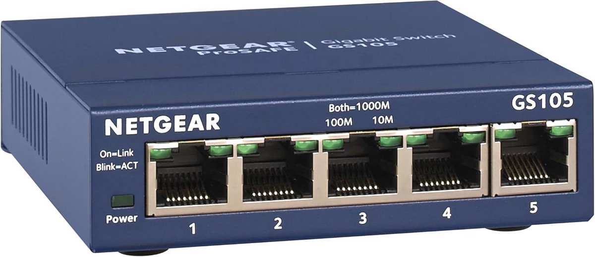 5-poorts Ethernet switch met Gigabit-snelheid