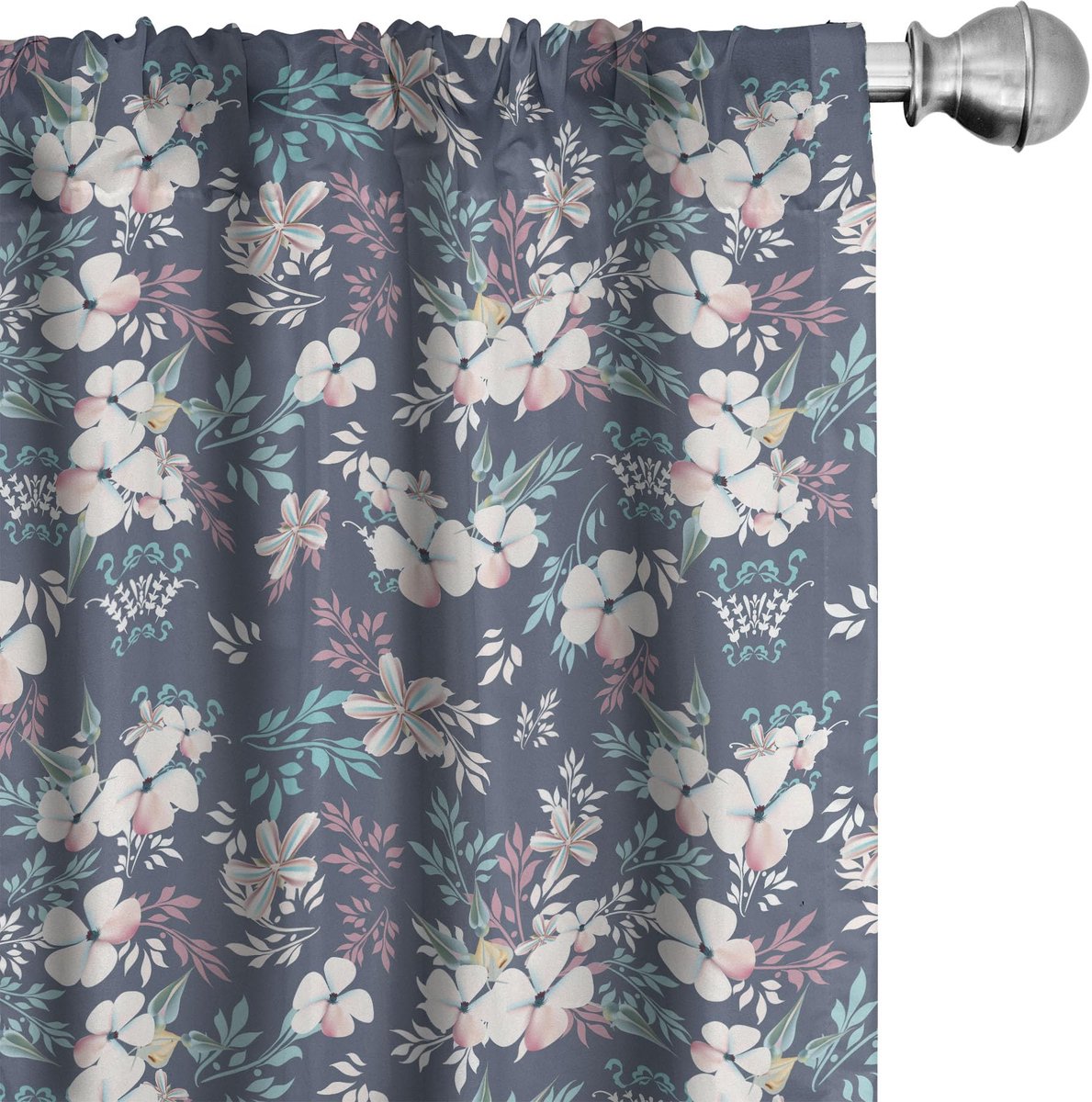 ABAKUHAUS Bloemen gordijnen – 2-delige set, 75x245 cm, Paarsblauw Multicolor, microvezel