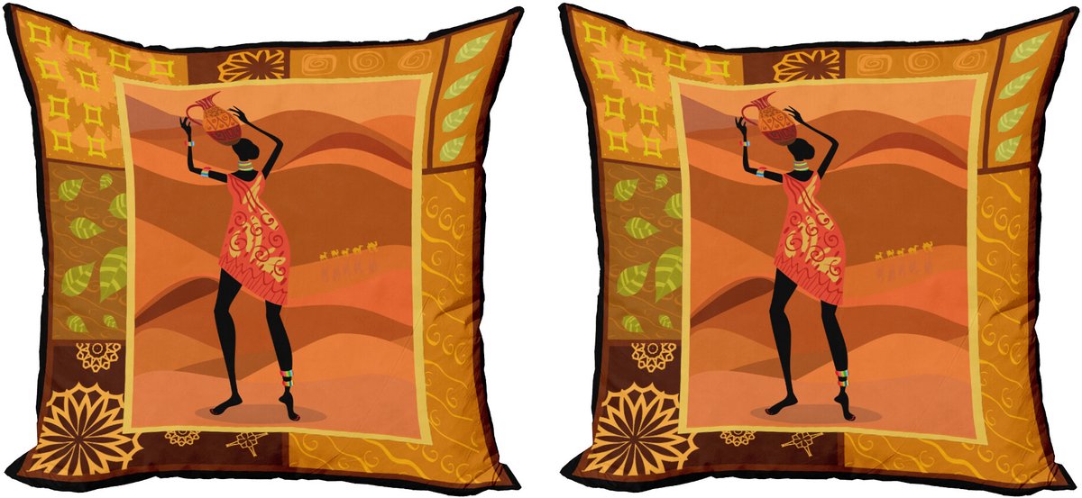 ABAKUHAUS Afrikaanse kussenhoes 60x60 – Dubbelzijdige druk – Bruin en Oranje Bruin Oranje
