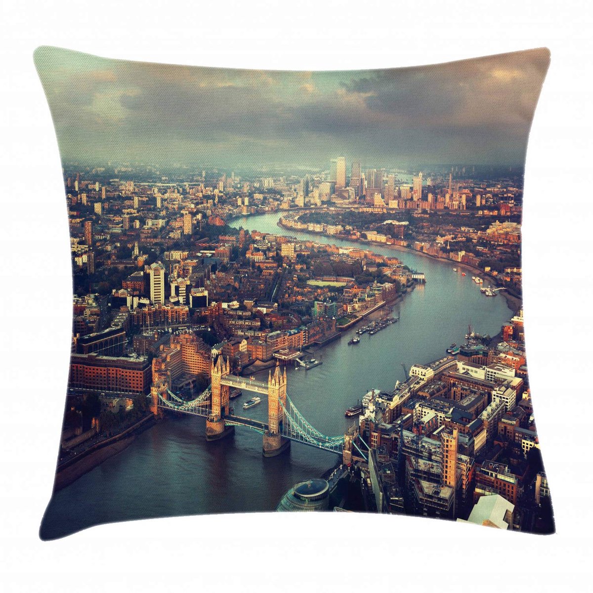 ABAKUHAUS London Kussenhoes Themse Brug – 50x50 cm – Dubbelezijdig – Multicolor Mandelgroen