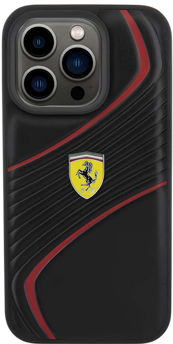 Ferrari Twist Metal Logo Back Case - Geschikt voor Apple iPhone 15 Pro (6.1") - Zwart