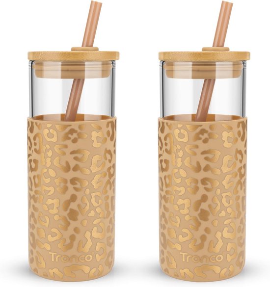 Glazen sapflessen, 300 ml, glazen flessen met roestvrijstalen deksel, inclusief maatschaal, voor sap, smoothie, melk, glazen sapflessen, BPA-vrij, herbruikbaar