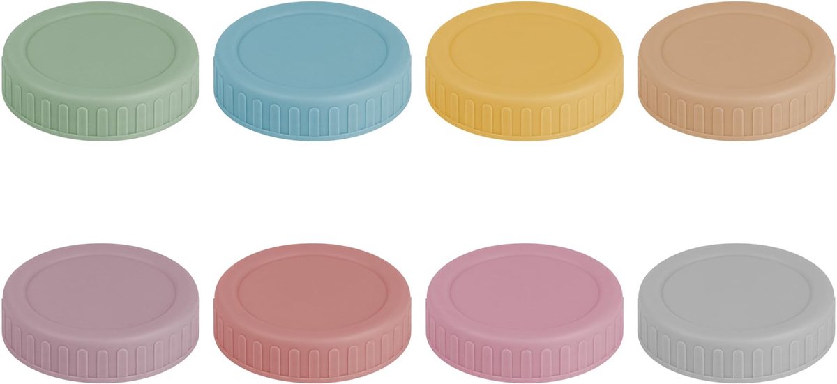 Mason Jar deksels, kleurrijke kunststof deksels voor Regular Mouth inmaakpotten, lekvrije deksel, herbruikbare dekseldoppen voor inmaakpotten, 8 stuks