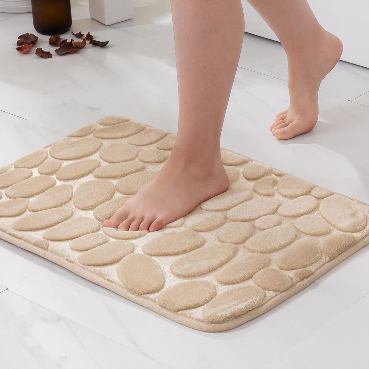 Stunq® Badmat, traagschuim, badmat, traagschuim, douchemat, decoratieve voetmat, antislipmat voor badkamer en woonkamer, 50 x 80 cm, beige